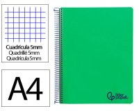 Cuaderno espiral liderpapel a4 micro wonder tapa plastico 120h 90gr cuadro 5mm 5 bandas 4 taladros color verde oscuro