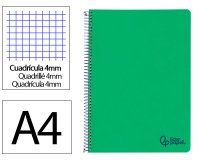 Cuaderno espiral liderpapel a4 wonder tapa plastico 80h 90gr cuadro 4mm con margen color verde oscuro