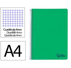 Cuaderno espiral liderpapel a4 wonder tapa plastico 80h 90gr cuadro 4mm con margen color verde oscuro