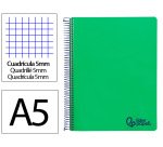 Cuaderno espiral liderpapel a5 micro wonder tapa plastico 120h 90gr cuadro 5mm 5 bandas 6 taladros color verde oscuro