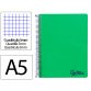 Cuaderno espiral liderpapel a5 micro wonder tapa plastico 120h 90gr cuadro 5mm 5 bandas 6 taladros color verde oscuro