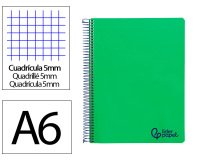 Cuaderno espiral liderpapel a6 micro wonder tapa plastico 120h 90gr cuadro 5mm 4 bandas color verde oscuro