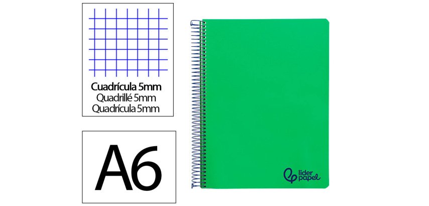 Cuaderno espiral liderpapel a6 micro wonder tapa plastico 120h 90gr cuadro 5mm 4 bandas color verde oscuro