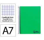 Cuaderno espiral liderpapel a7 micro wonder tapa plastico 100h 90gr cuadro 5mm 4 bandas color verde oscuro