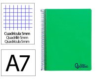 Cuaderno espiral liderpapel a7 micro wonder tapa plastico 100h 90gr cuadro 5mm 4 bandas color verde oscuro