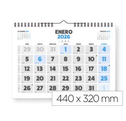 Calendario espiral pared liderpapel clasico 2026 numeros grandes 44x32 cm papel 128 gr