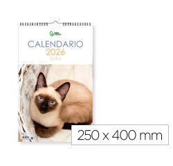 Calendario espiral pared liderpapel imagenes gatos 2026 para escribir 25x40 cm papel 157 gr