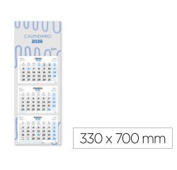 Calendario pared liderpapel 3 meses vistas 2026 plegable 33x70 cm papel 90 gr