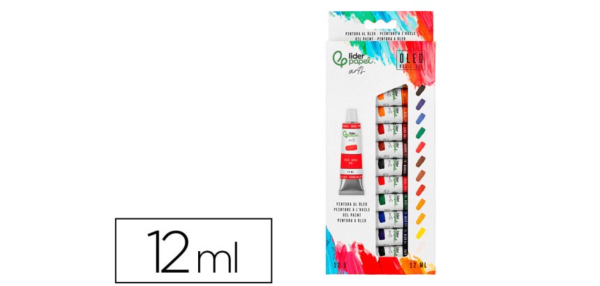 Pintura al oleo liderpapel caja de 12 tubos de aluminio de 12 ml colores surtidos