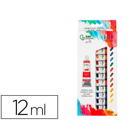Pintura al oleo liderpapel caja de 12 tubos de aluminio de 12 ml colores surtidos