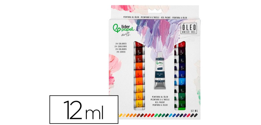 Pintura al oleo liderpapel caja de 24 tubos de aluminio de 12 ml colores surtidos