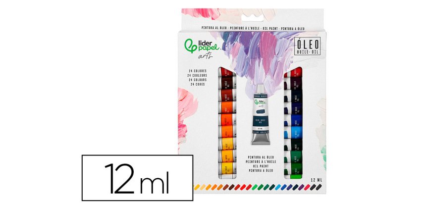 Pintura al oleo liderpapel caja de 24 tubos de aluminio de 12 ml colores surtidos