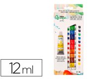 Pintura acrilica liderpapel caja de 12 tubos de aluminio de 12 ml colores surtidos