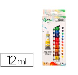 Pintura acrilica liderpapel caja de 12 tubos de aluminio de 12 ml colores surtidos