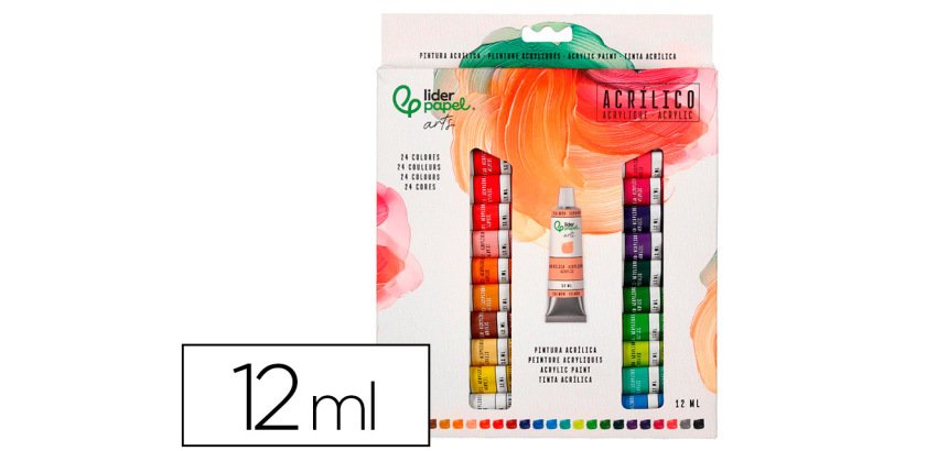 Pintura acrilica liderpapel caja de 24 tubos de aluminio de 12 ml colores surtidos