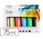 Pintura acrilica liderpapel caja de 6 tubos de plastico de 75 ml colores basicos