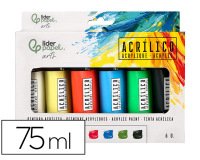 Pintura acrilica liderpapel caja de 6 tubos de plastico de 75 ml colores basicos