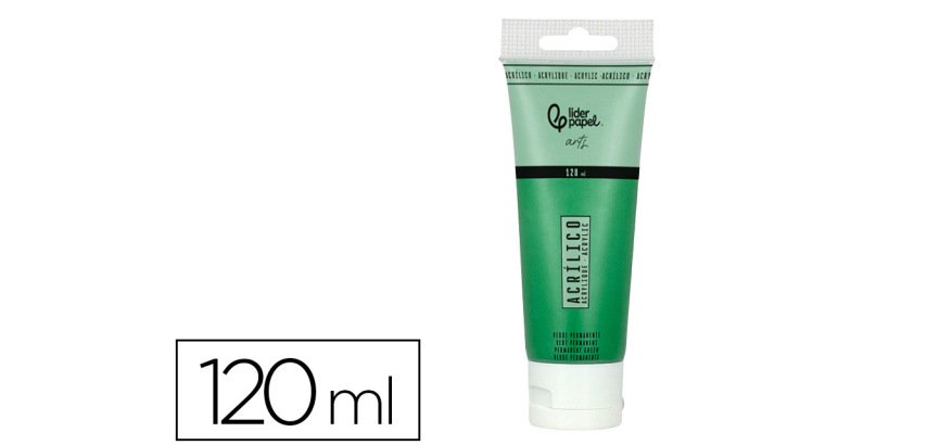 Pintura acrilica liderpapel tubo de plastico de 120 ml color verde permanente