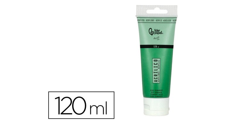 Pintura acrilica liderpapel tubo de plastico de 120 ml color verde permanente