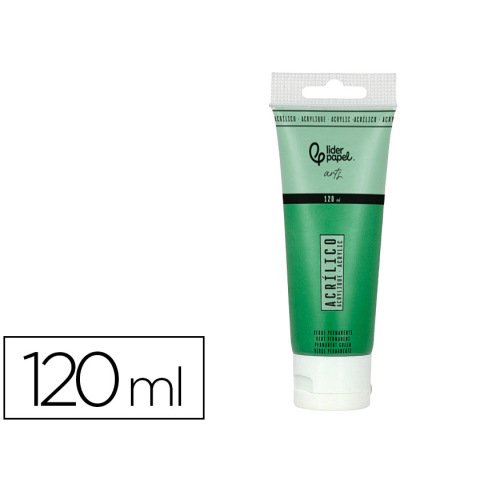 Pintura acrilica liderpapel tubo de plastico de 120 ml color verde permanente