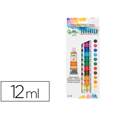 Pintura de acuarela liderpapel caja de 12 tubos de aluminio de 12 ml colores surtidos