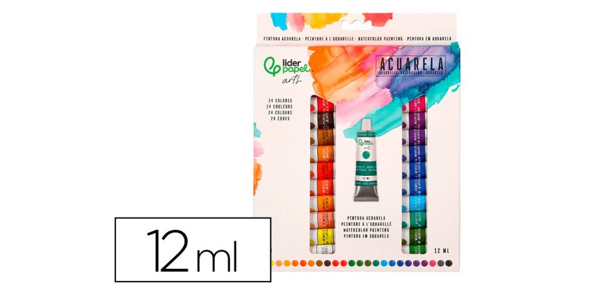 Pintura de acuarela liderpapel caja de 24 tubos de aluminio de 12 ml colores surtidos