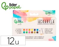 Acuarela liderpapel 12 colores con pincel de agua rellenable estuche de plastico
