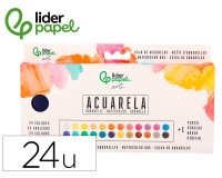 Acuarela liderpapel 24 colores con pincel estuche metalico
