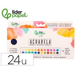 Acuarela liderpapel 24 colores con pincel estuche metalico