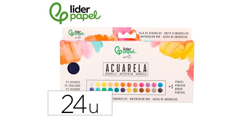 Acuarela liderpapel 24 colores con pincel estuche metalico