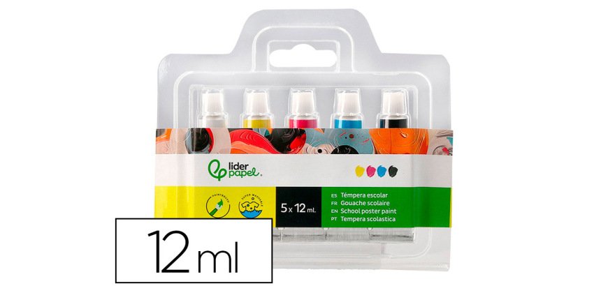 Tempera liderpapel en tubo de alumino de 12 ml estuche de 5 tubos colores primarios
