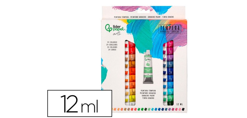 Tempera gouache liderpapel caja de 24 tubos de aluminio de 12 ml colores surtidos