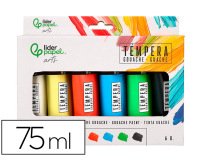 Pintura gouache/tempera liderpapel caja de 6 tubos de plastico de 75 ml colores surtidos