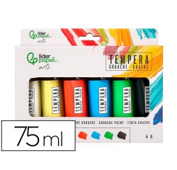 Tempera gouache liderpapel caja de 6 tubos de plastico de 75 ml colores surtidos