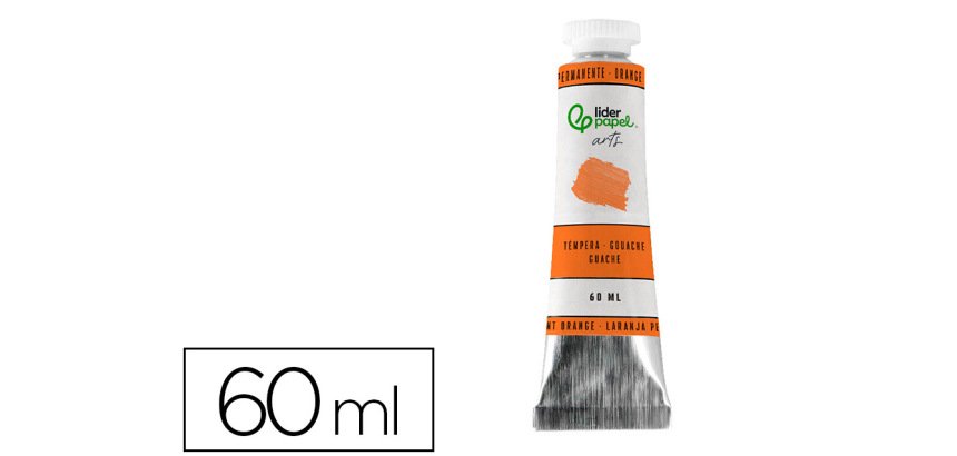 Tempera gouache liderpapel tubo de aluminio de 60 ml color naranja permanente