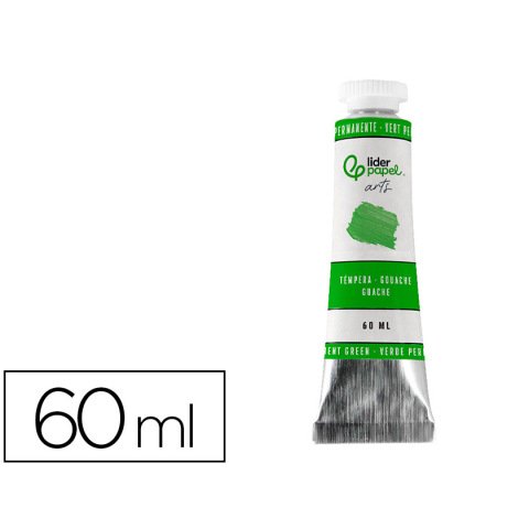 Tempera gouache liderpapel tubo de aluminio de 60 ml color verde permanente