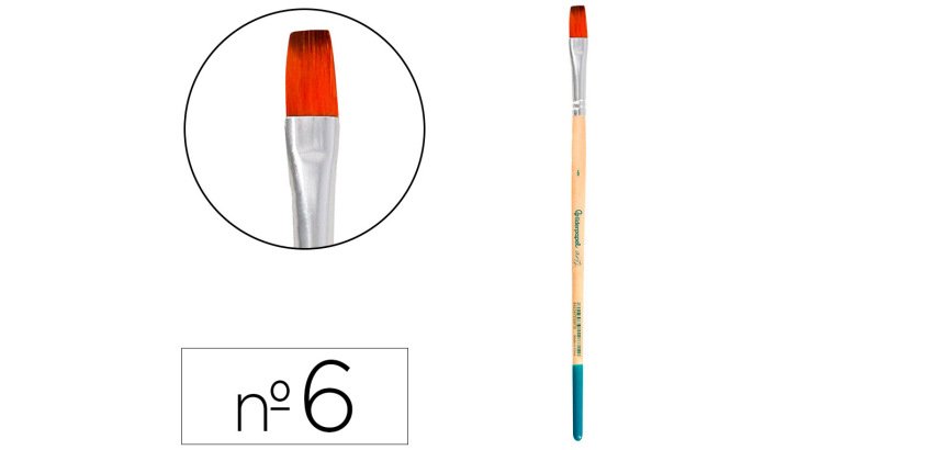 Pincel para pintura acrilica y acuarela liderpapel nº 6 punta plana de pelo sintetico