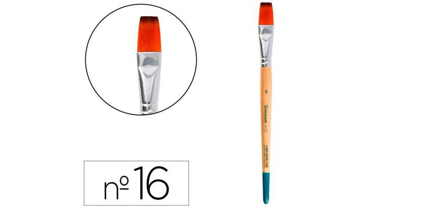 Pincel para pintura acrilica y acuarela liderpapel nº 16 punta plana de pelo sintetico