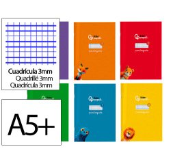 Libreta liderpapel pautaguia tapa cartoncillo 32h din a5+ 75gr cuadriculado pautado 3mm con margen 6 colores surtidos
