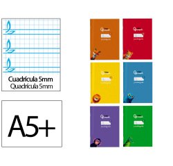 Libreta liderpapel pautaguia tapa cartoncillo 32h din a5+ 75gr cuadriculado pautado 5mm con margen 6 colores surtidos