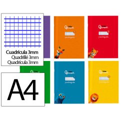 Libreta liderpapel pautaguia tapa cartoncillo 32h din a4 75gr cuadriculado pautado 3mm con margen 6 colores surtidos