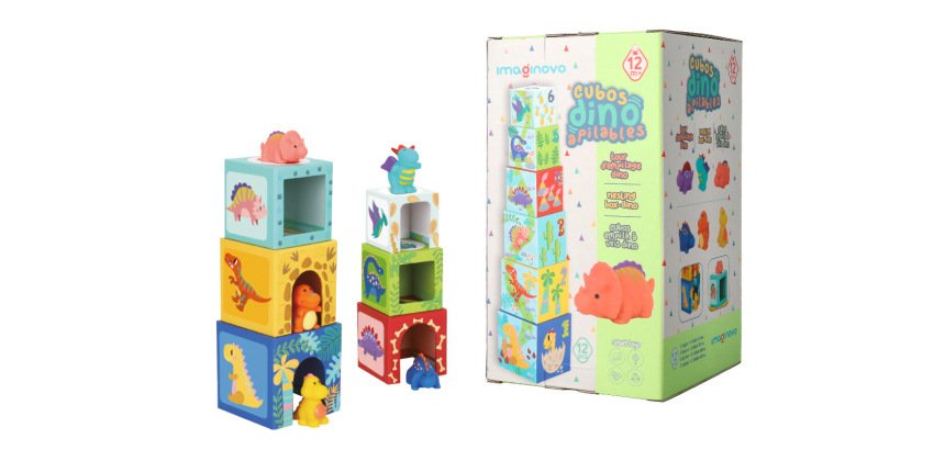 Juego infantil imaginovo cubos apilables nidos dinosaurios +12 meses 12 piezas 13x13x13cm