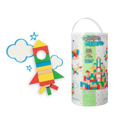 Juego infantil imaginovo madera construccion de bloques +12 meses 100 piezas 29x29x3,5cm