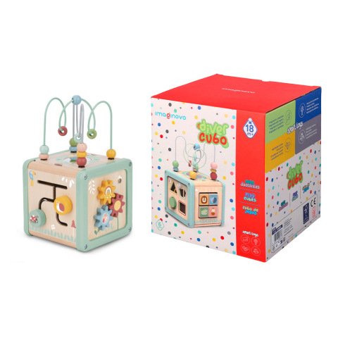 Juego infantil imaginovo madera cubo de actividades +18 meses 15,5x15,5x28cm
