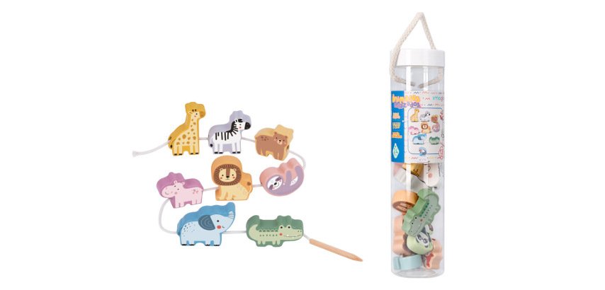 Juego infantil imaginovo madera cuentas animales para enhebrar +24 meses 13 piezas 27x6,5x6,5cm