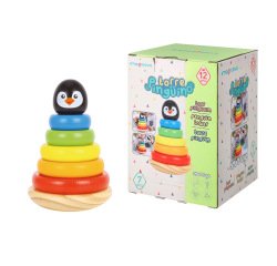 Juego infantil imaginovo madera forma de pinguino torre de formas apilables +12 meses 7 piezas 18x12x12cm