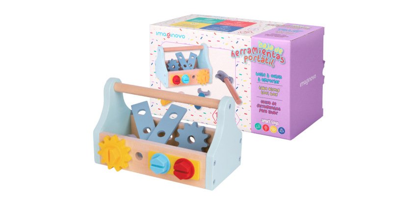 Juego infantil imaginovo madera maletin de herramientas +3 años 18 piezas 21,4x13,2x11cm
