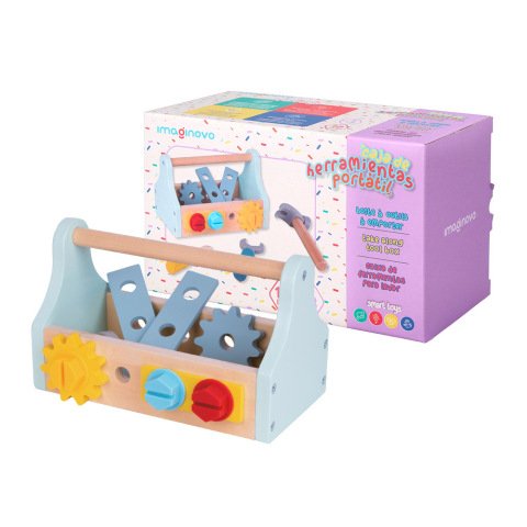 Juego infantil imaginovo madera maletin de herramientas +3 años 18 piezas 21,4x13,2x11cm