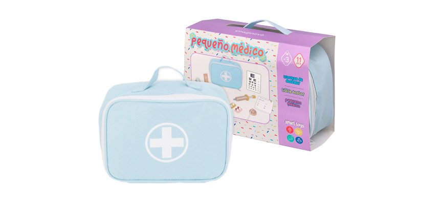 Juego infantil imaginovo madera maletin de medico +3 años 11 piezas 24,5x18x10cm