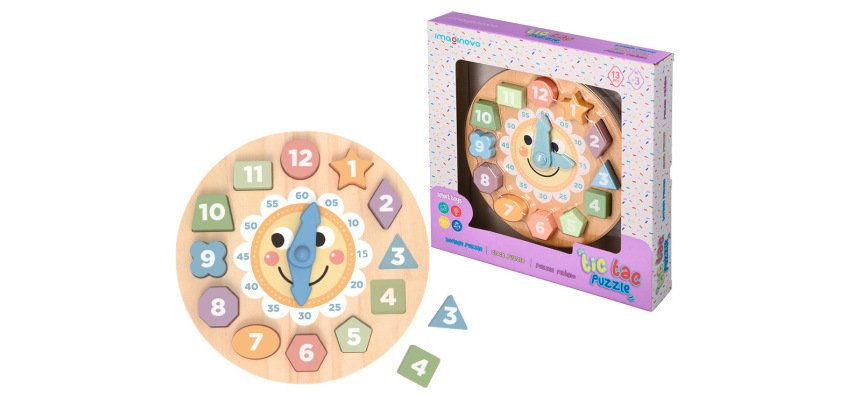 Juego infantil imaginovo madera reloj +3 años 13 piezas 29x29x3,5cm